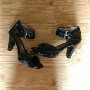 Sofft Black Patent Double Ankle Strap Heels